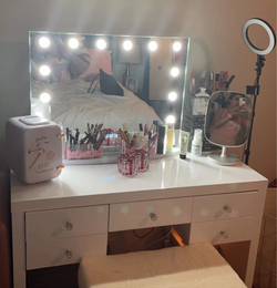 VANITY Set - IMPULSE Hollywood Mirror & White Glossy Vanity -----------(UPS OR Store Pickup})