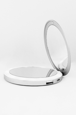 FREE SHIPPING:: Silver Charm LED Lighted Portable Charger Compact Mirror :: CHARM BEYOND Series